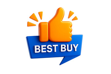 Orange thumbs up icon with best buy speech bubble isolated on transparent background