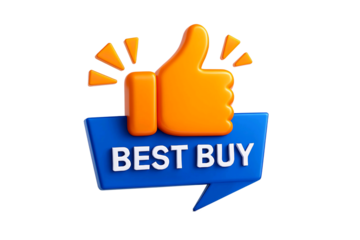 Orange thumbs up icon with best buy speech bubble isolated on transparent background