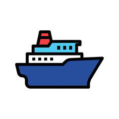 Obraz premium Blue cruise ship sails ocean peacefully brightly designed icon