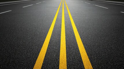 Asphalt Road with Double Yellow Lines: Perspective View for Transportation and Infrastructure Concepts