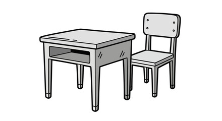Simple School Desk and Chair Set Illustration.