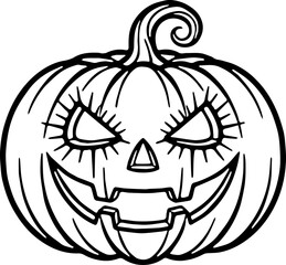 Single Halloween outline vector of a spooky carved pumpkin jack-o-lantern with bold clean lines. Perfect for stickers, t-shirts, posters, and seasonal decorations.