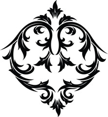 Flourish with Symmetrical Floral and Leaf Details – Elegant Black and White Decorative Motif in a Vintage and Baroque Style for Logos.
