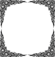 Frame with Detailed Tribal Swirls – Ornate and Symmetrical Black and White Border Design with a Bold, Decorative Flourish.