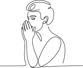 Continuous line art of person whispering secrets, mysterious minimal vector