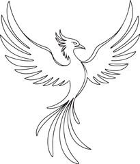 Continuous line art of phoenix bird rising, abstract symbolic vector