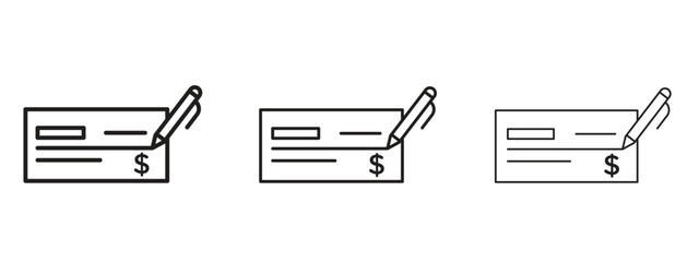 Money check icon, outline sign, linear symbols
