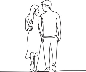 Single continuous line drawing of couple holding hands romantic minimal silhouette