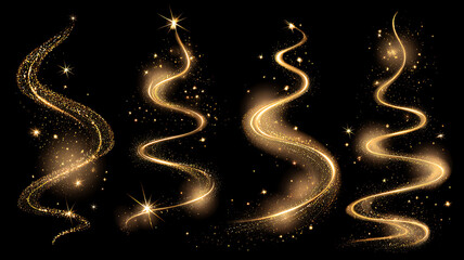 Obraz premium Golden sparkle trails set against a black background for elegant designs.