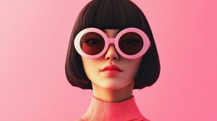Stylish Woman with Pink Sunglasses,  a  Retro  Fashion  Portrait