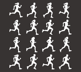 Running silhouettes vector bundle, jogging athlete clipart, male and female runner SVG, fitness workout poses, marathon sport design pack.