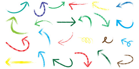 Various charcoal arrows set. Hand drawn brush. Hand Drawn Design Elements Collection. arrows set pointing in various directions.