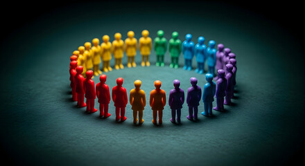 Colorful People Figures Forming a Circle Unity Diversity Inclusion Teamwork Collaboration Togetherness Community Support Global Cooperation Rainbow Social Harmony Global Citizenship United We Stand