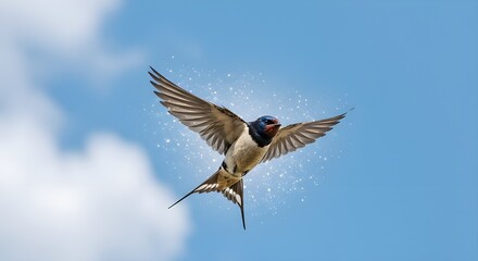 Obraz premium Dynamic Swift Bird Emerging from Water with Wings Fully Extended in Flight