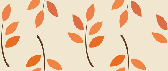 Flat seamless illustration. Minimalistic abstract leaf pattern. Modern autumn print on a light background. Ideal for textile design, screensavers, covers, cards, invitations and posters.
