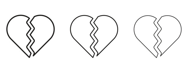 Broken heart icon, outline sign, linear symbols