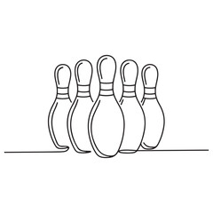 Fototapeta premium Single continuous line Art drawing of bowling pins lined up at bowling lane. Doing sport hobby at leisure time concept. with white background