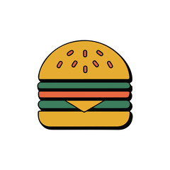 Delicious and Colorful Cartoon Burger Illustration Perfect for Food Blogs and Restaurant Menus with Eye Catching Style