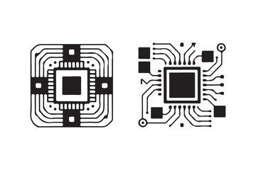 Microchip Technology Illustration of Computer Processor Electronic Circuitry for Modern Devices and Computing Power Black and White Design