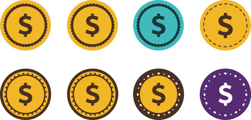 colorful dollar coins arranged neatly in two rows