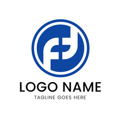 Obraz premium A circular, bold logo with a blue outer circle and a stylized white shape inside that forms the letters 'FD'.