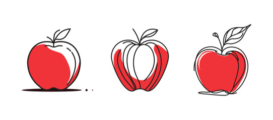 A vibrant set of apple vector illustrations featuring whole, sliced, red, and green apples. Perfect for food, health, organic, and nutrition design projects.