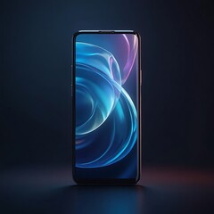 Sleek Smartphone Displaying Abstract Blue Swirl Pattern on Dark Background