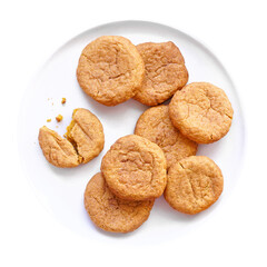 Plate of autumn pumpkin spice snickerdoodles. Above isolated on a white background.