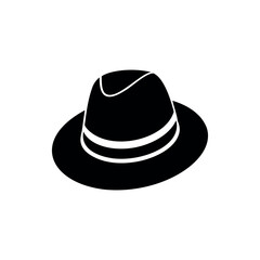 Black and White Illustration of a Classic Fedora Hat on White Backdrop