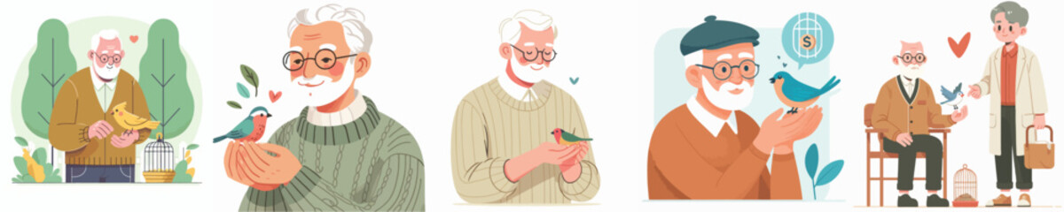 vector of grandfather raising birds
