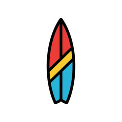 Vibrant surfboard icon floats centrally isolated graphic