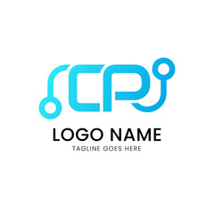 Fototapeta premium Blue gradient letter 'CP' logo with a modern, rounded shape and a small circular accent.