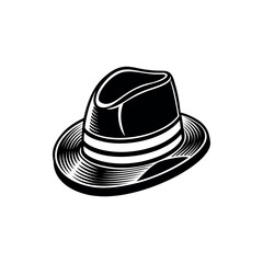 Stylish black and white fedora hat with a unique brim pattern