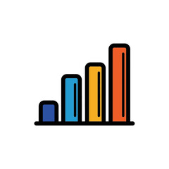 Colorful columns show growth increasing on white