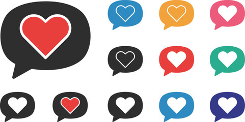 heart icons in speech bubbles various colors designs