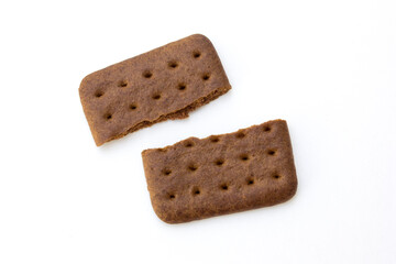 A chocolate biscuit on a white background