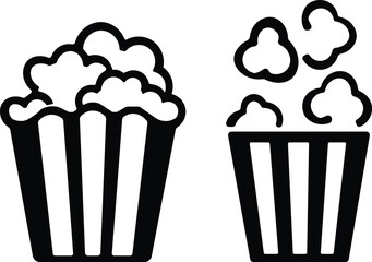 Art & IllustrationPopcorn icon set.Minimalist black and outline vector icon set of a popcorn bucket, symbolizing cinema, movie, and entertainment in a clean and simple design.