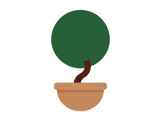 A simple and stylized illustration of a potted plant with a round, green foliage and a brown, curved stem, perfect for indoor decor themes.