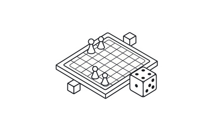 Isometric Chessboard with Dice and Pieces. © Leo