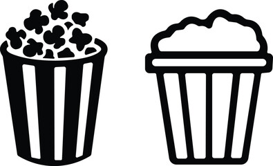 Art & IllustrationPopcorn icon set.Minimalist black and outline vector icon set of a popcorn bucket, symbolizing cinema, movie, and entertainment in a clean and simple design.