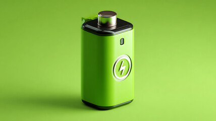 Modern Green Battery Pack with Lightning Bolt Logo, Power Source