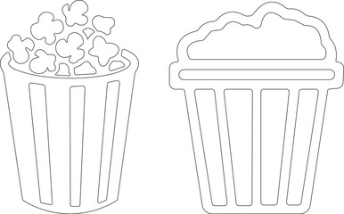 Art & IllustrationPopcorn icon set.Minimalist black and outline vector icon set of a popcorn bucket, symbolizing cinema, movie, and entertainment in a clean and simple design.