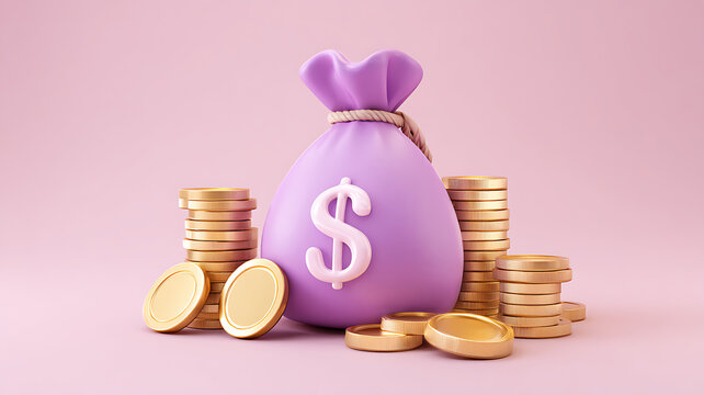 Money bag with dollar sign and golden coins symbolizing wealth and savings. - Powered by Adobe