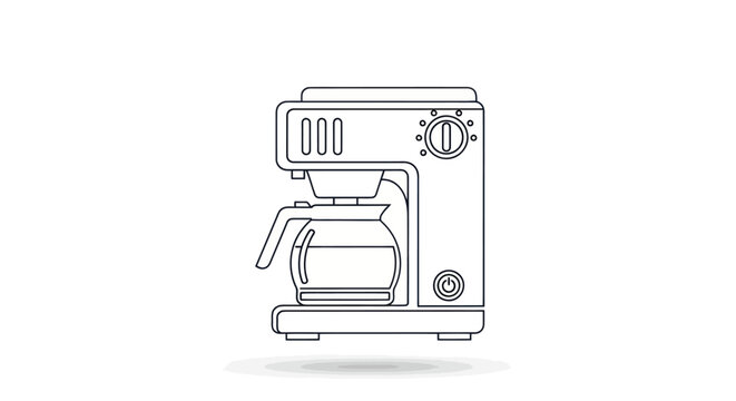 Line Art Illustration of a Drip Coffee Maker with Glass Carafe.