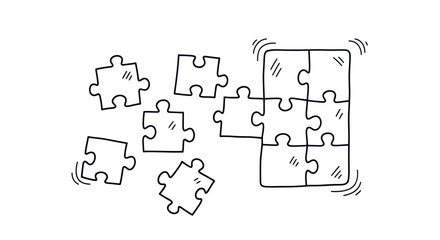 Hand-drawn Jigsaw Puzzle Pieces in Progress.