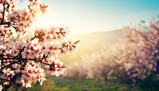 Almond Blossom Branch. Bishvat jewish festival. Generated Image
