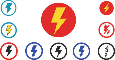 various lightning bolt symbols in different colors and designs