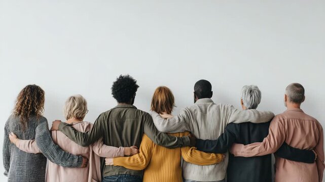 Group of diverse people standing together with arms around each other unity teamwork friendship support community concept diversity inclusion human connection equality togetherness collaboration