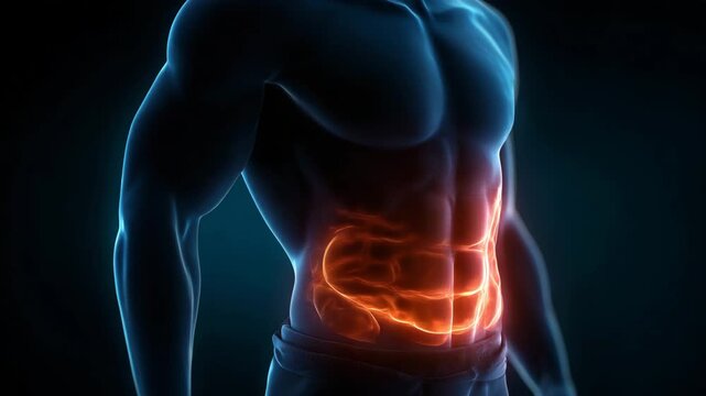 Strong male torso glowing abs muscles six pack fitness concept abdominal strength bodybuilding core workout sport health training exercise muscle definition