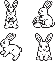 Fototapeta premium Set of Easter bunny Outline vector illustration isolated On Transparent Background